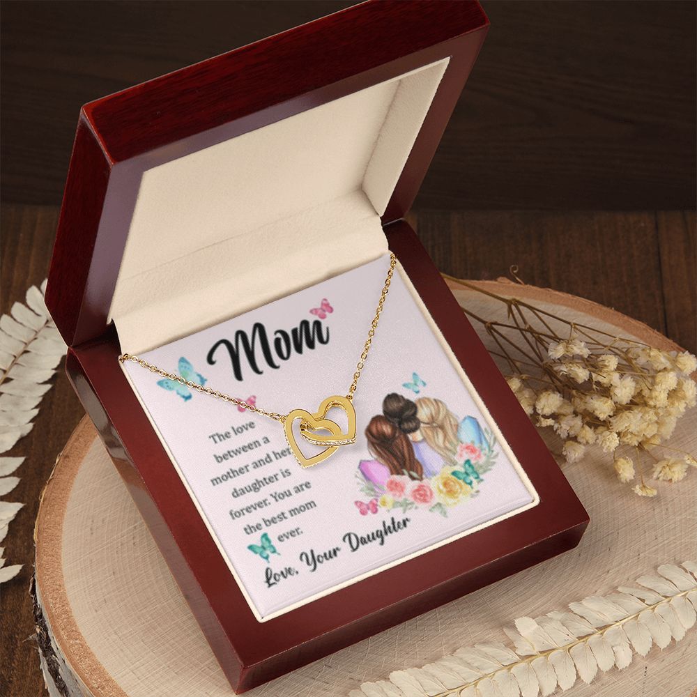 Interlocking Heart Necklace Best Mom Ever/from Daughter