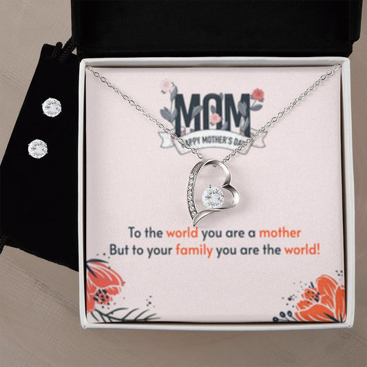 Forever Love Necklace + Clear CZ Earrings The World