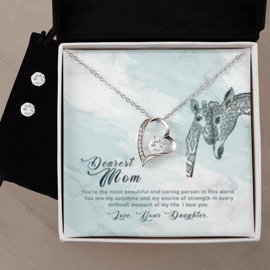 Forever Love Necklace + Clear CZ Earrings Most Beautiful/from Daughter