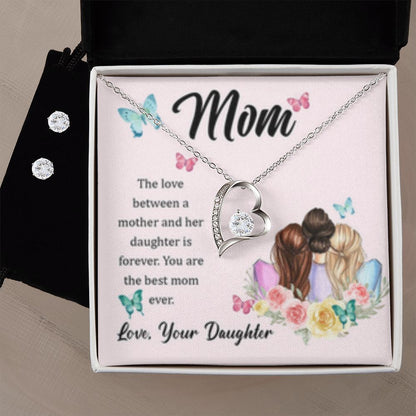 Forever Love Necklace + Clear CZ Earrings Best Ever/from Daughter