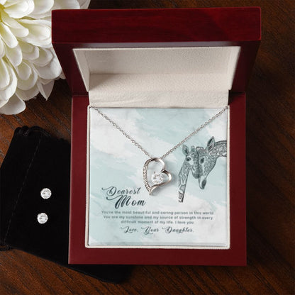 Forever Love Necklace + Clear CZ Earrings Most Beautiful/from Daughter